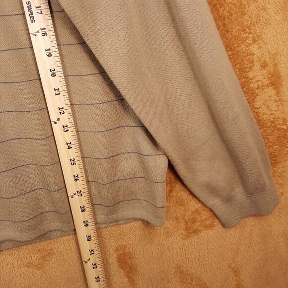 THEORY Mens Sweater XXL Tan Pullover Crew Stripe Merino Wool ARNAUD $285 - Picture 7 of 8